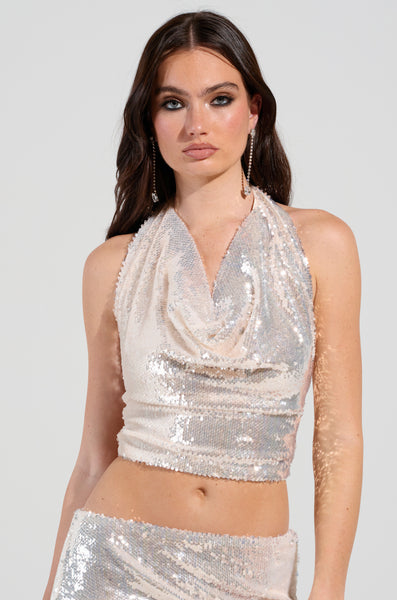 MORE CHAMPAGNE PLEASE COWL NECK TOP – AKIRA