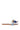 AKIRA LORCAN WHITE SANDAL: White slide sandal with a flat sole, open toe, and decorative knot on the strap made from colorful blue patterned fabric. It features vegan leather accents for added style. Side view.