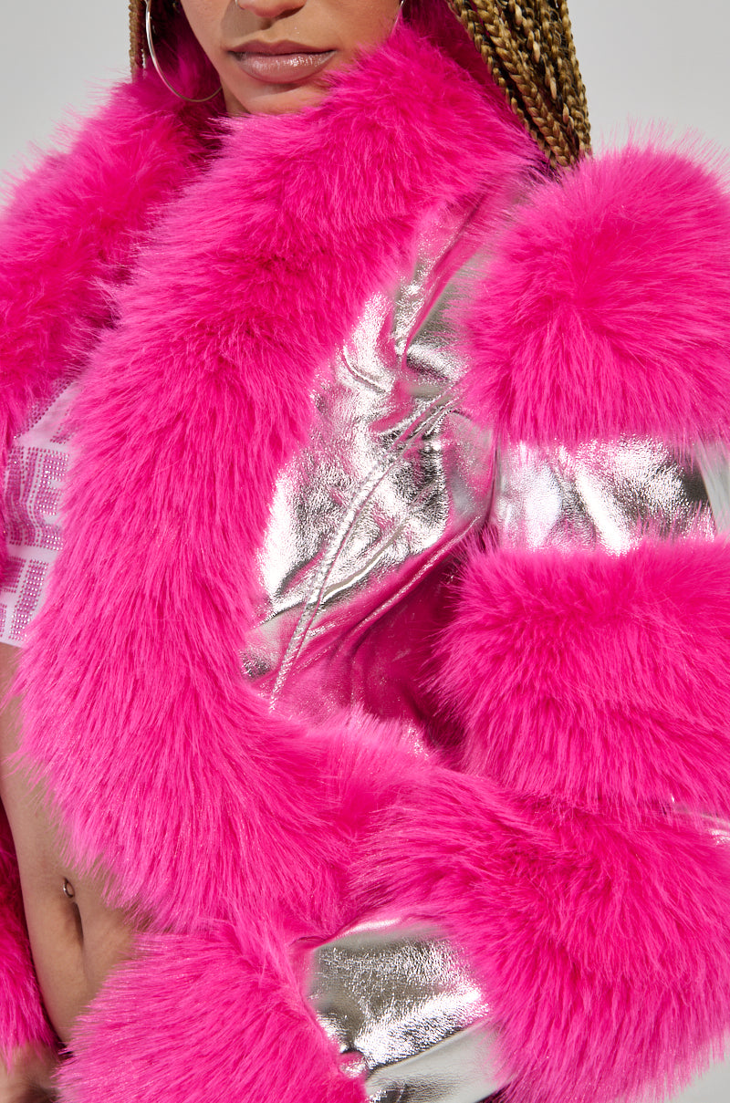LOVERBOY FAUX FUR MOTO JACKET IN PINK – AKIRA LOVERBOY FAUX FUR MOTO JACKET IN PINK – AKIRA