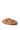 The AZALEA WANG LOVING TAN SANDAL is displayed on a white background, featuring a tan, fur-like texture with an open round toe design. It looks soft and cozy, complemented by a cushioned insole that makes it ideal for indoor use.