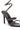 The AKIRA LOWRI BROWN SNAKE SPIRAL STILETTO SANDAL features vegan leather with a black base, brown snake print stiletto straps, an open almond toe, and a spiral ankle strap winding up the leg. The black footbed contrasts beautifully with the textured snake print.