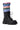 The AZALEA WANG LUBNA BLACK FABRIC DETAIL BOOTIE is a black lace-up combat boot with a chunky rubber sole and vibrant pink, blue, and green striped, ruched fabric layers ruffling from the top.