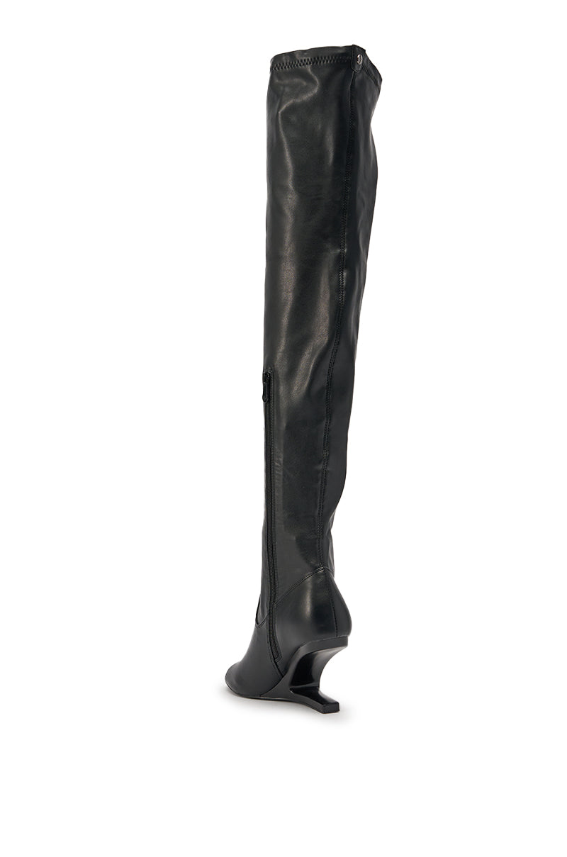 あゆ　黒38 AZALEA WANG LUMI BLACK OVER THE KNEE OPEN TOE WEDGE BOOT – AKIRA