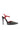 The AZALEA WANG LYSANDER BLACK MULTI PUMP STILETTO features a black pointed toe with silver studs, a red ankle strap, and stiletto heel in glossy patent faux leather for a bold, edgy look.