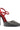 The AZALEA WANG LYSANDER BLACK MULTI PUMP STILETTO features a pointed black toe with chunky gemstone details, a red ankle strap, and a glamorous high stiletto heel.