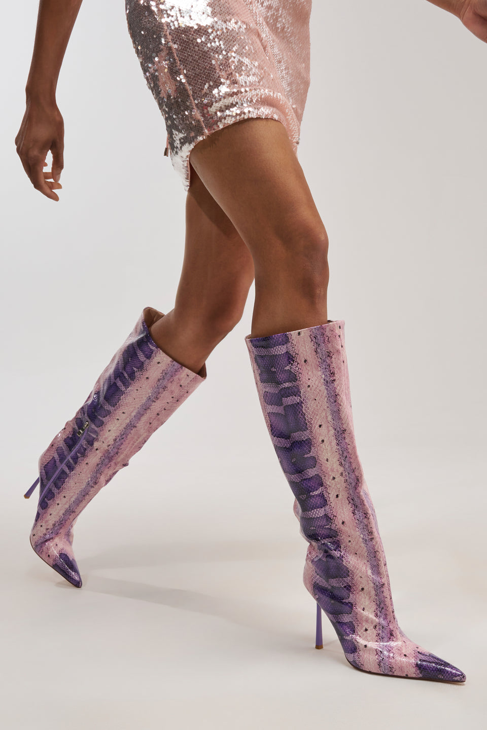 Purple Snake Knee High Stiletto Boot