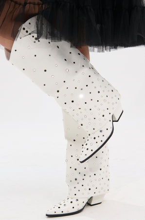 AZALEA WANG MADLOCK WHITE EMBELLISHED WESTERN BOOT