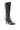 The AZALEA WANG MAEVE STILETTO BOOT IN SILVER is a black faux suede thigh-high boot embellished with metallic studs, featuring zipper details, long black laces, and a pointed toe.