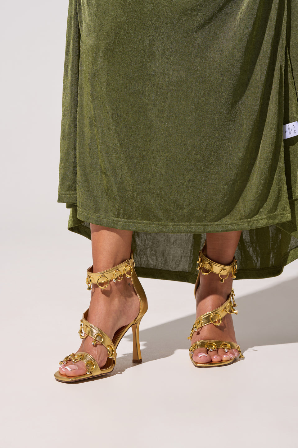AKIRA GOLD MARQUISE GOLD STILETTO SANDAL WITH RINGS