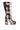 The AZALEA WANG Marrigold Brown Multi Boot is a knee-high platform boot featuring a chunky high heel and a patchwork square pattern in diverse shades of brown, beige, and white. It boasts a lace-up front with large silver eyelets, tan laces, and adjustable buckled belt straps for an extra touch of style.