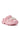 The AZALEA WANG MAVA PINK PEARL IRIDESCENT FLAT is a pink clog-style shoe with chunky soles, adorned with pearl embellishments, silver chains, beads, and a jeweled flower accent on the upper front.