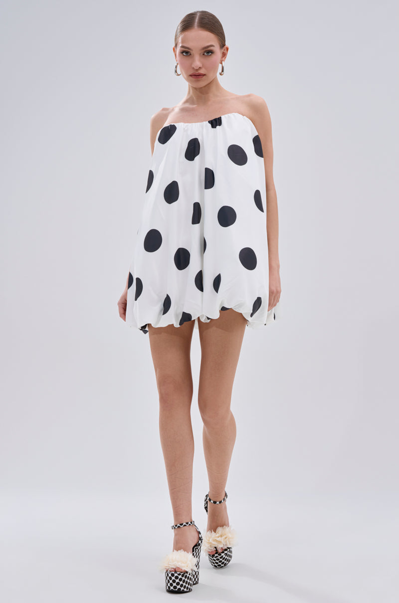 ON THE DOT SATIN BUBBLE MINI DRESS – AKIRA