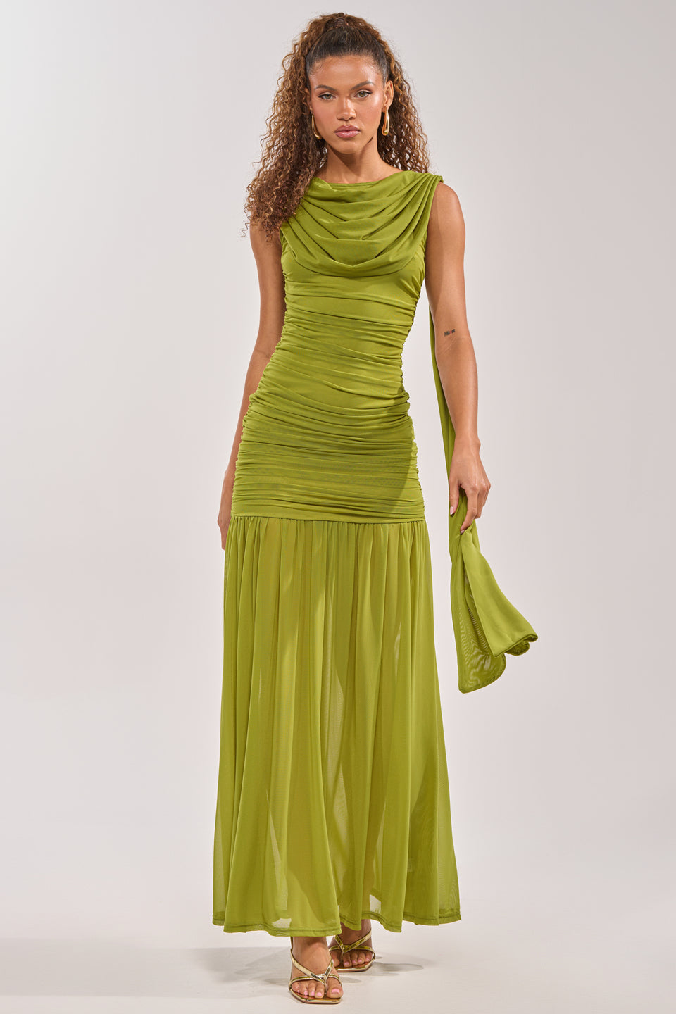 green dress and gold heels aliwhitson_ on LTK