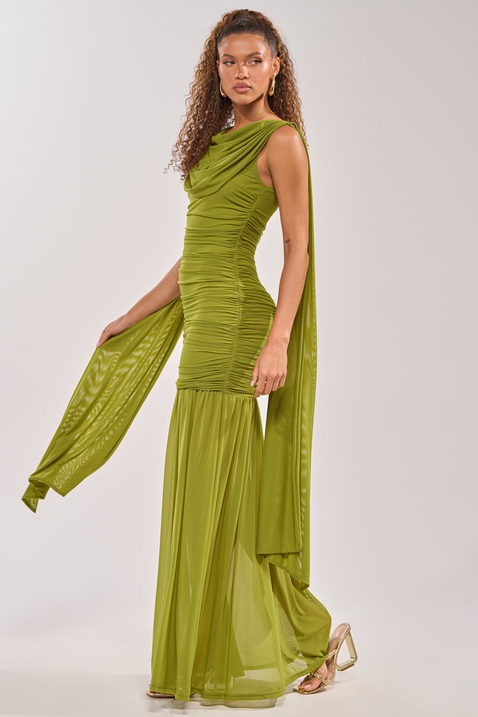 AKIRA Trendsetter Energy Layered Maxi Dress | Green