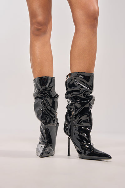 AZALEA WANG MISTRA BLACK PATENT SLOUCHY STILETTO BOOT – AKIRA