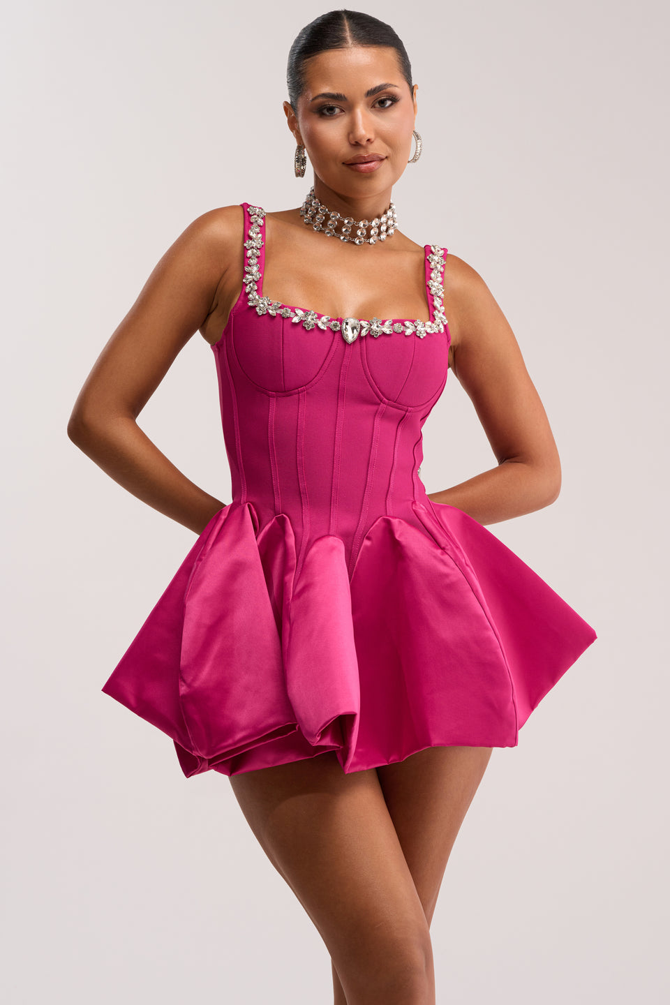AKIRA Shimmer Frame Rhinestone Mini Dress | Pink