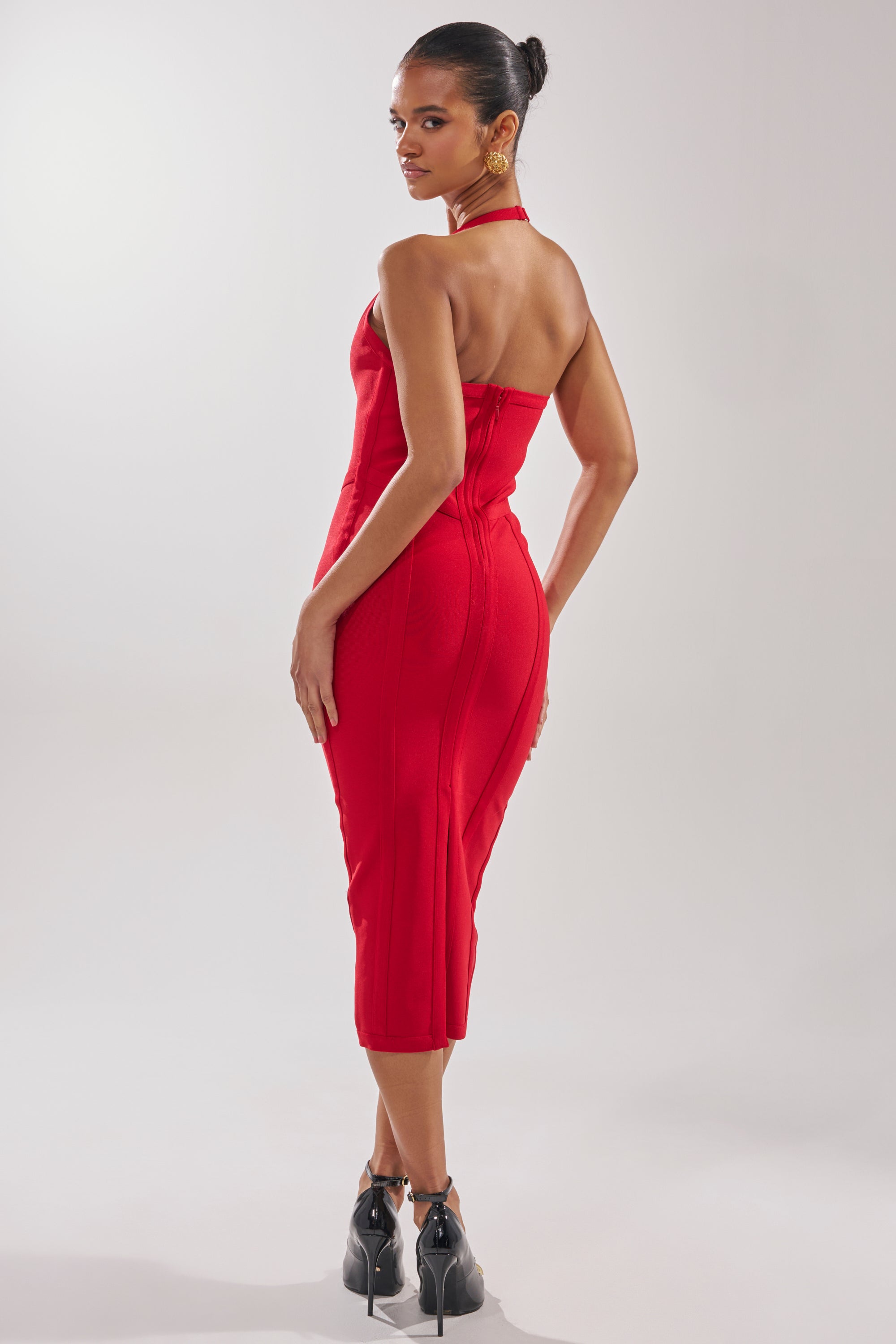 Akira Tia Bandage Midi Dress | Red