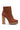 A side view of a single MONCLAIR SUEDE LACE BOOTIE. The boot features a thick, chunky heel and a lace-up front with yellowish laces. The material appears to be faux suede, and the sole is rugged, adding a sturdy look to the fashionable design.