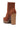 The MONCLAIR SUEDE LACE BOOTIE, a brown faux suede high-heeled boot featuring a side zipper and a textured chunky heel, is displayed in profile view against a white background. Its rugged sole boasts a visible tread pattern for enhanced grip.