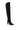 The MONTAGE BLACK STILETTO BOOT, a sleek knee-high design with a block heel and pointed toe, is set against a white background. It features a slight sheen and an adjustable shaft opening with a drawstring for added flair.
