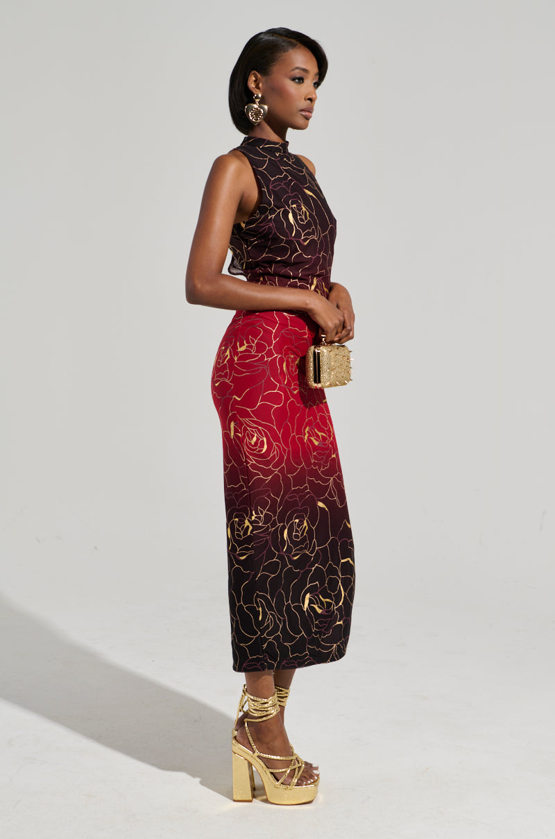 IRIS METALLIC OMBRE PRINTED MIDI DRESS  AKIRA