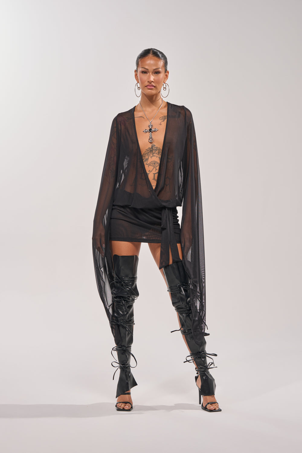 sheer black mini dress Sheer Black Bodycon Short Sleeve Dress – Knorts Knit Denim