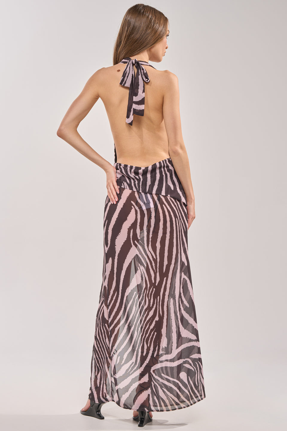 backless zebra dress Elegant Casual Zebra Print Chiffon Backless Mini Dress, Sexy Party Dress, Suitable For Casual, Party, Beach, Holiday, Daily Date
