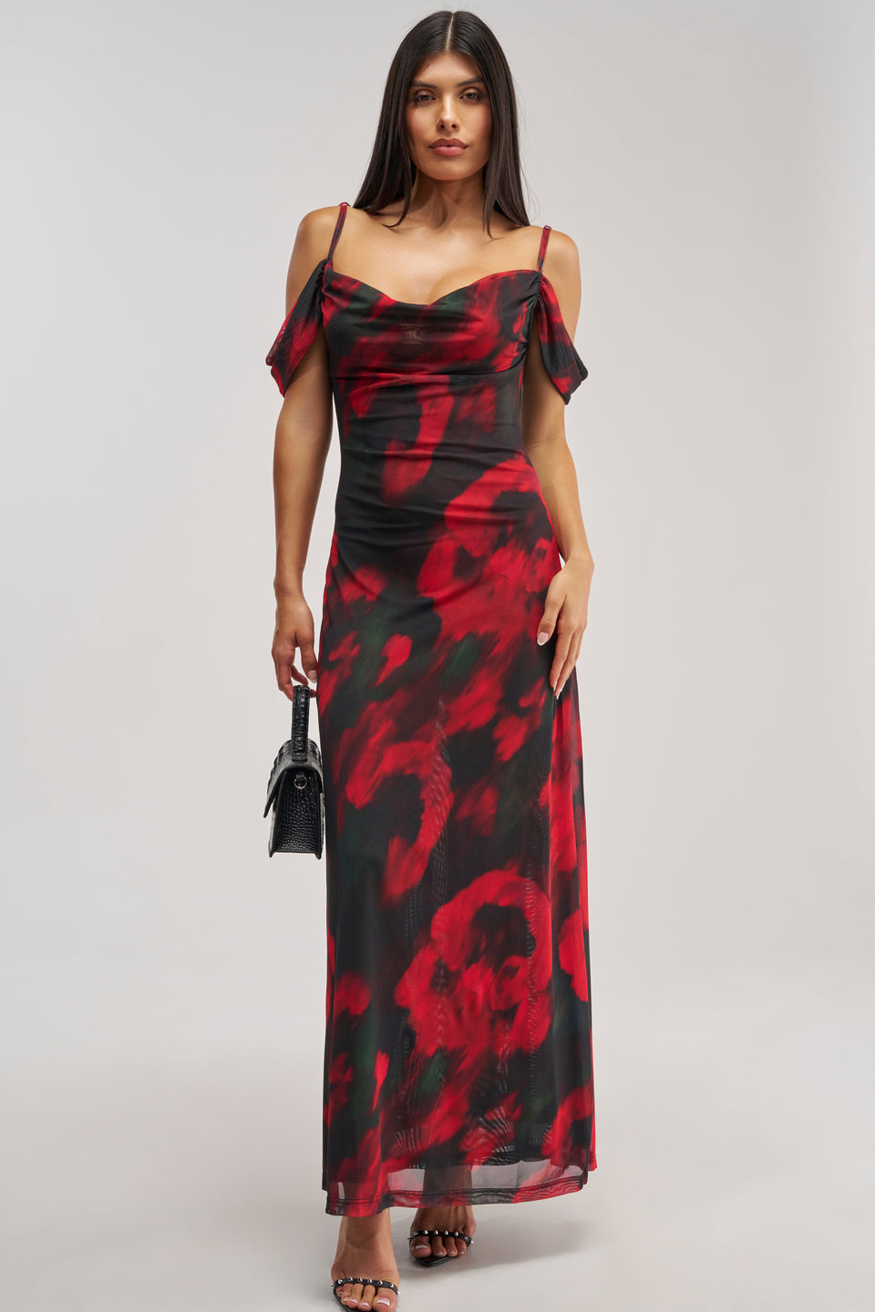 black and red mesh dress Vestido Maxi de Malla Anabelle - Negro/Rojo This is a general size suggestion Red Mesh Two-Piece Work Dress