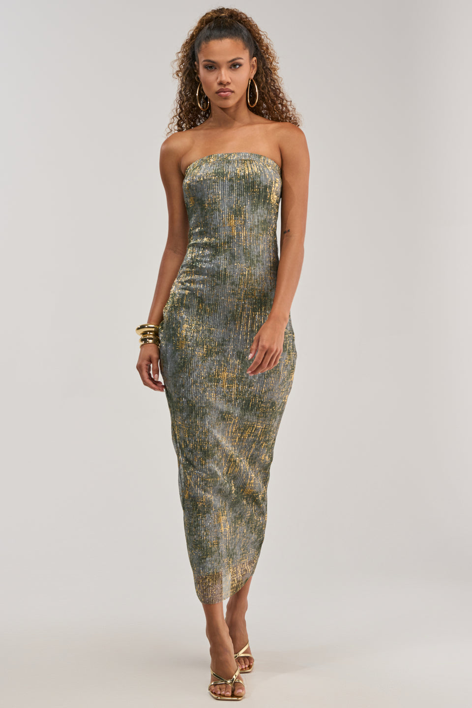 AKIRA Champagne Glow Strapless Maxi Dress