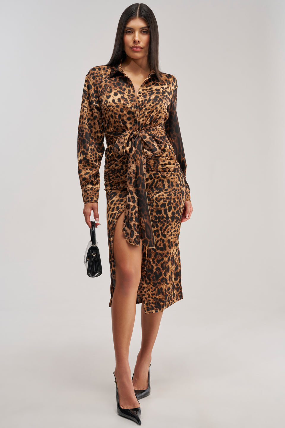 GOLDEN RADIANCE CHEETAH MIDI DRESS – AKIRA