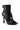 Introducing the AZALEA WANG NAILY BLACK OPEN TOE BOOTIE: a chic high-heeled ankle boot crafted from black faux leather with a distinctive design. It features a peep-toe front, an eye-catching folded flap overlay adorned with large silver buttons, and a sleek stiletto heel. The comfort cushion insole adds extra comfort, making it an ideal choice for any fashion-forward outfit.