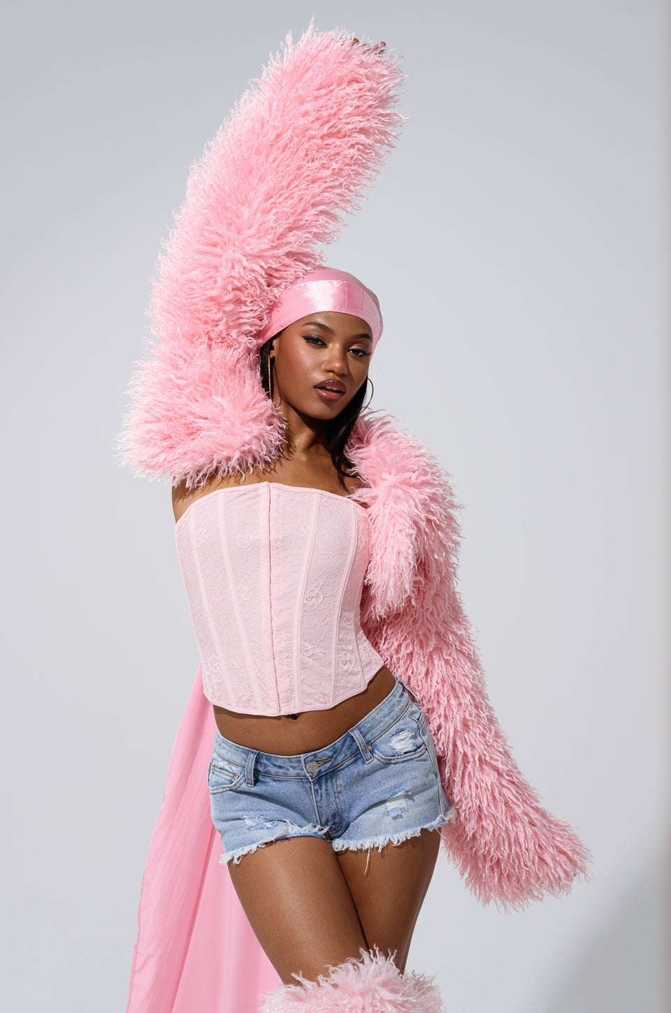 pink fur dress LEILA ULTRA CROP FAUX FUR IN LIGHT PINK – AKIRA