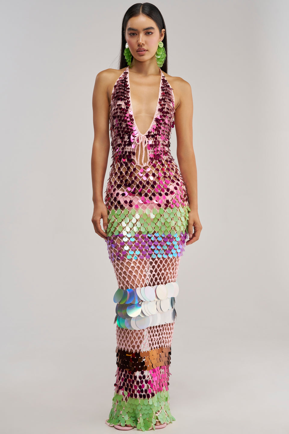 PARTY CRASHER SEQUIN MAXI DRESS IN GREEN MULTI – AKIRA