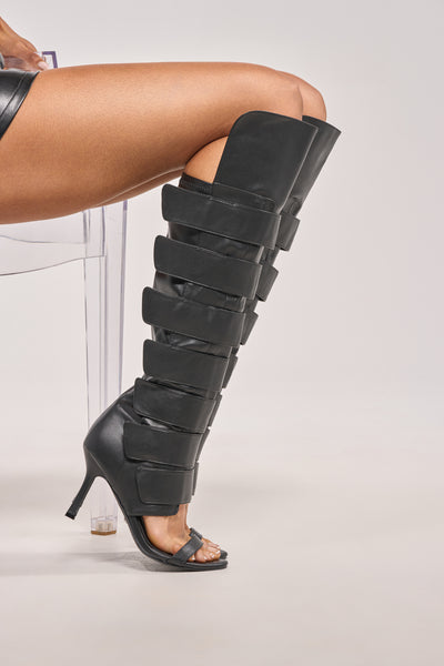 AZALEA WANG NOIRWAVE BLACK PU STILETTO SANDAL BOOT – AKIRA