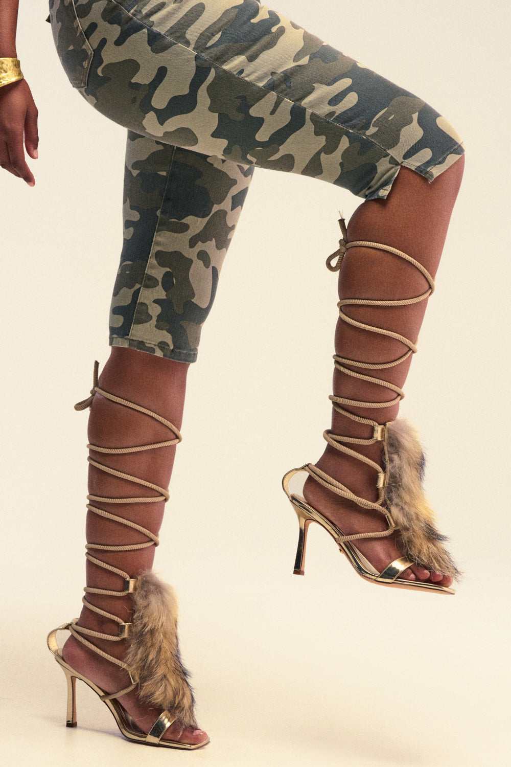AZALEA WANG ORLA TAN FUR ROPE STILETTO SANDAL – AKIRA