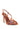 Meet the OYSTA ORANGEMULTI SANDAL with an open toe and strappy design featuring a watercolor pattern in orange and purple. It has an ankle buckle, stiletto heel, and brown sole for a stylish, elegant look.