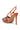 The OYSTA ORANGEMULTI SANDAL is a chic high-heeled stiletto featuring an open toe, thin strap design, and a vibrant watercolor pattern on the straps.
