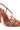 The OYSTA ORANGEMULTI SANDAL is a striking stiletto with a strappy design, featuring watercolor-like multicolored translucent purple and blue accents. It has a thin heel, brown insole, and visible branding on the footbed.