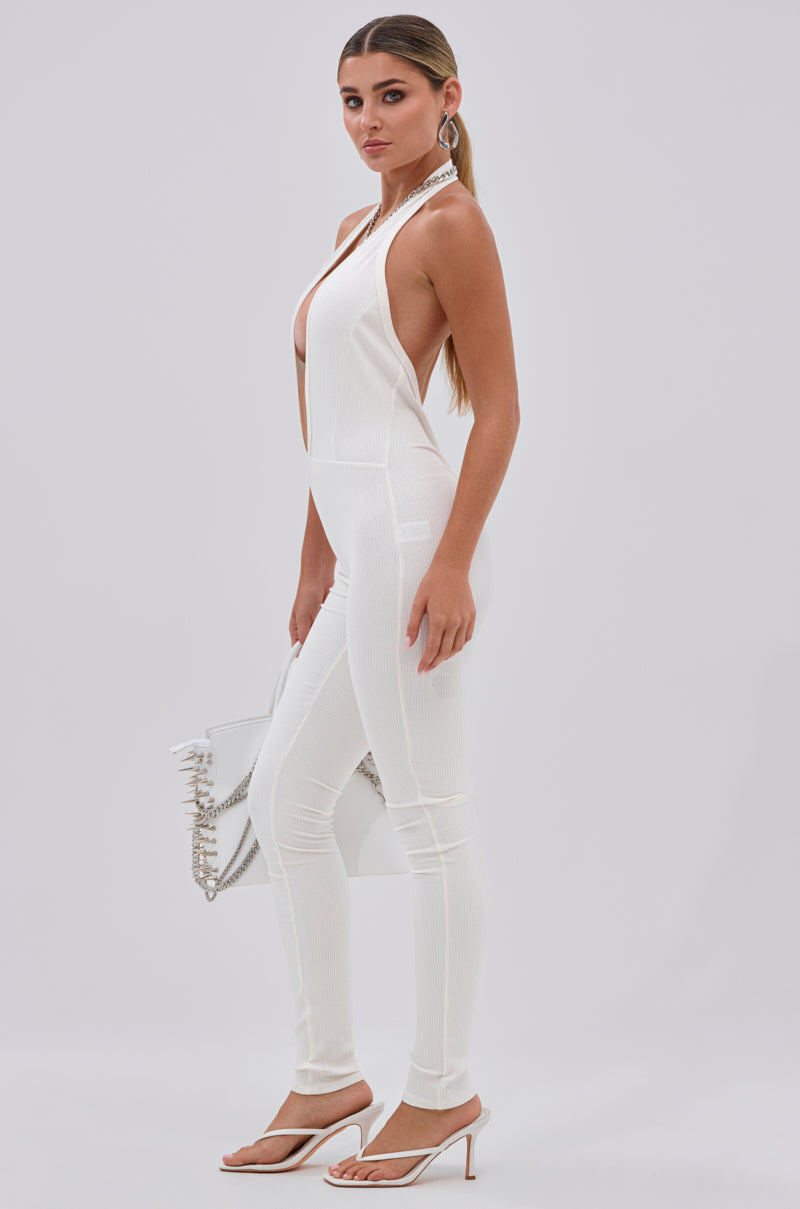 ⭐️AOKI MIXED MESSAGES PLUNGING JUMPSUIT – AKIRA
