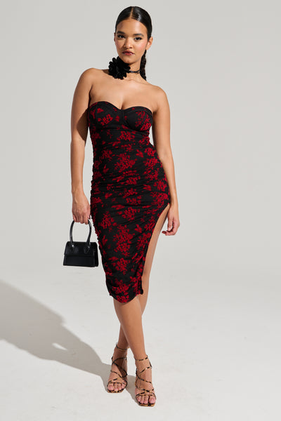 CLARA FLORAL VELVET BURNOUT MIDI DRESS – AKIRA