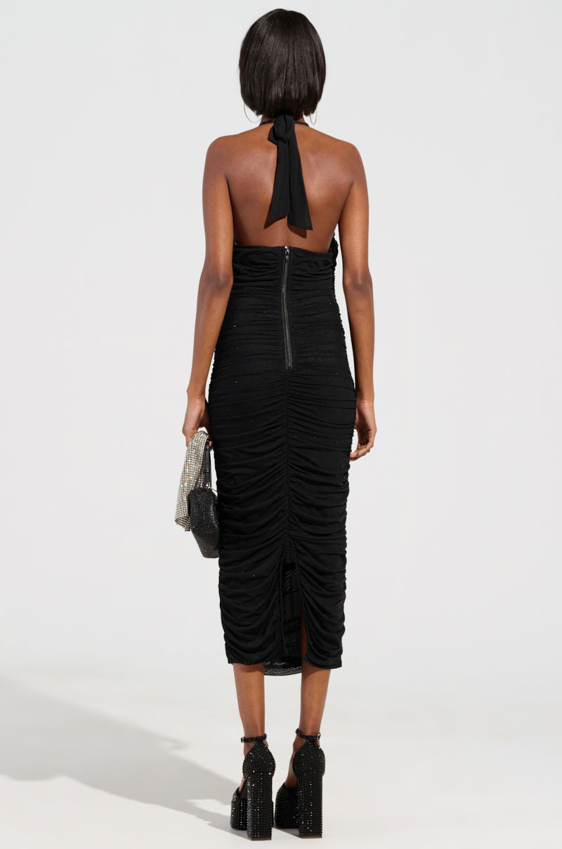plunge down midi dress Alma Plunging Midi Dress In Black