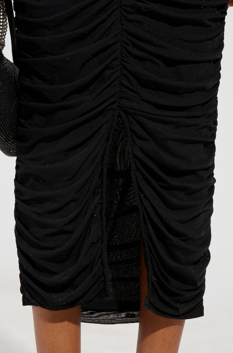 SERPENTI PLUNGE MIDI DRESS IN BLACK  AKIRA