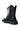 The product image features the AZALEA WANG PEMA BLACK FLAT BOOTIE, a black faux leather combat boot highlighted by silver metal eyelets and a side zipper. It is set against a white background, displaying its distinctive chunky geometric flatform sole and laces tied into a bow at the top.