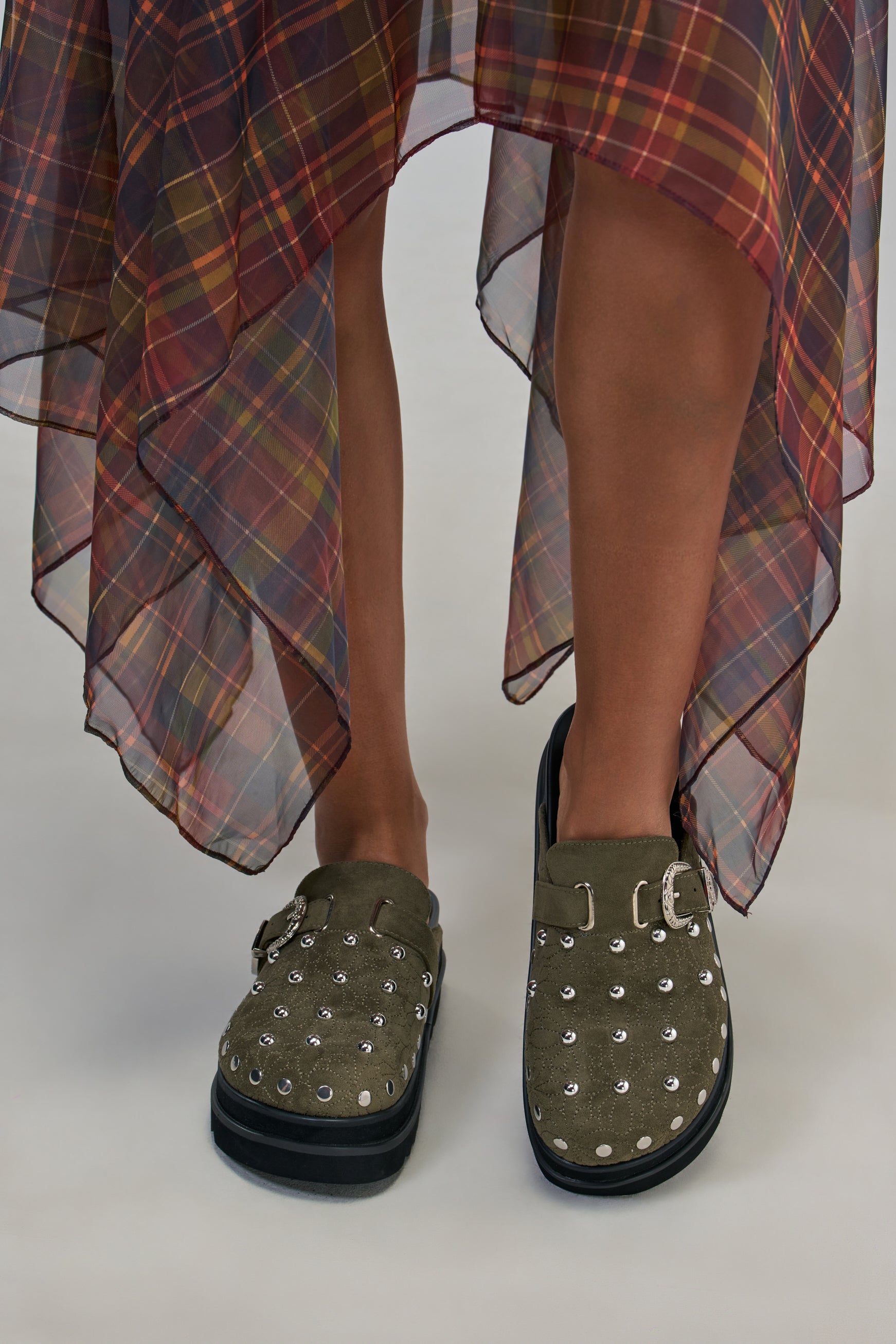 Embellished Faux Suede Flatform Clog Mule | AKIRA