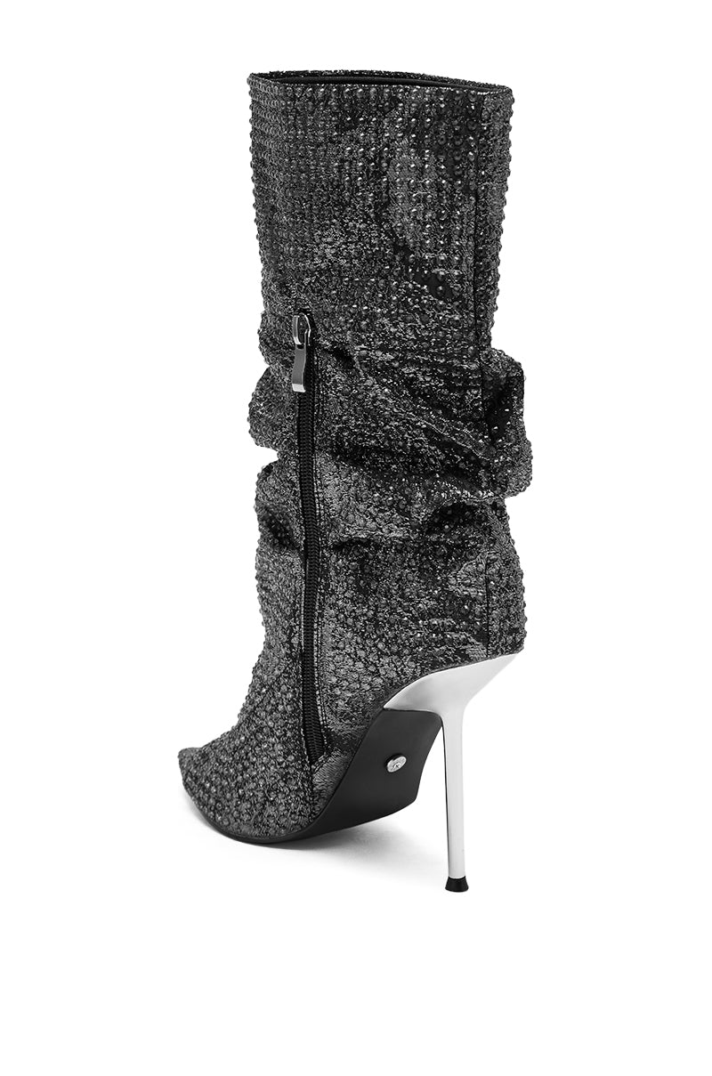 A close-up of the AZALEA WANG PHOTINE Black Multi Sparkle Open Toe Stiletto Bootie, capturing every shimmering detail.