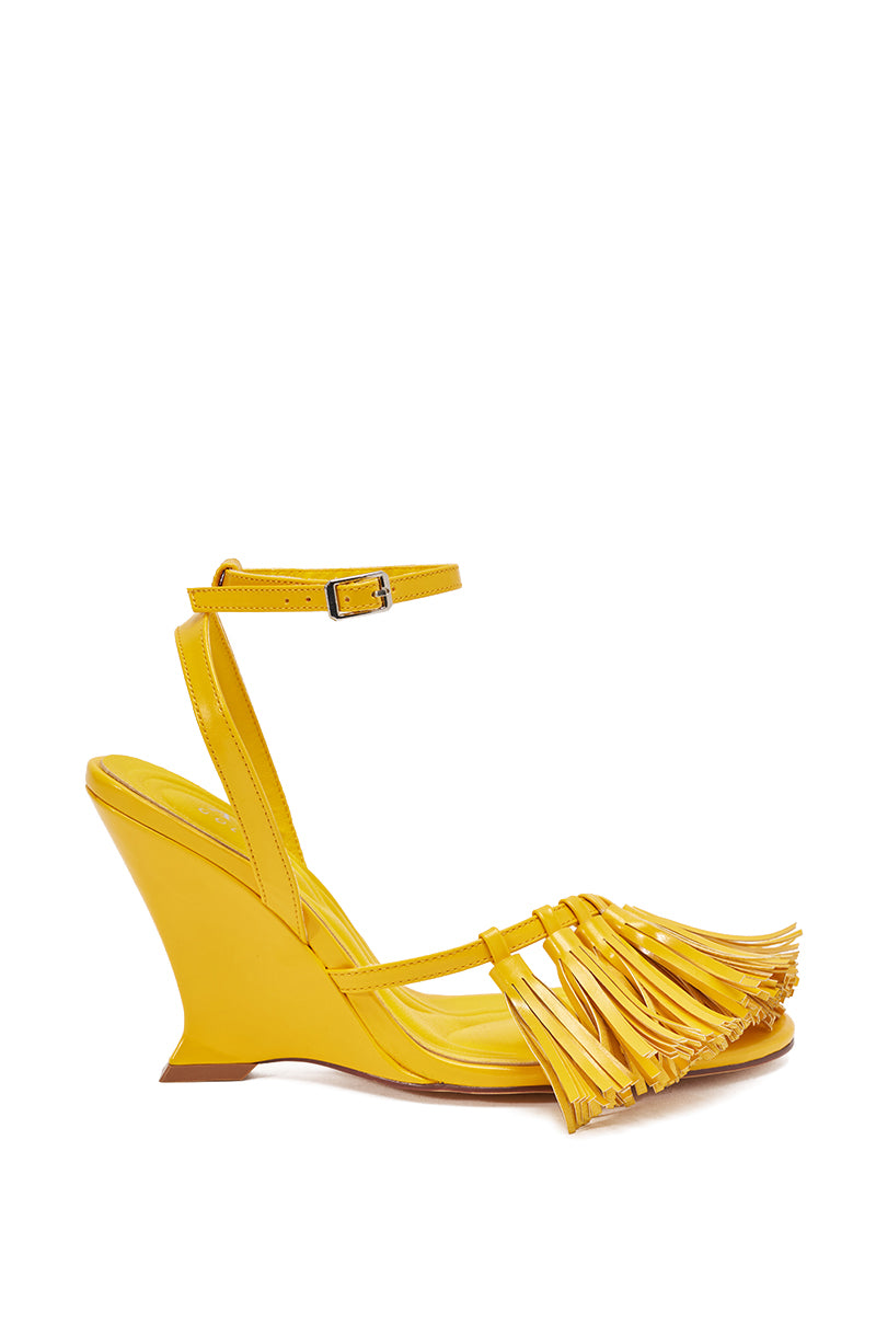 AZALEA WANG PHRIXOS YELLOW WEDGE FRINGE PU SANDAL – AKIRA