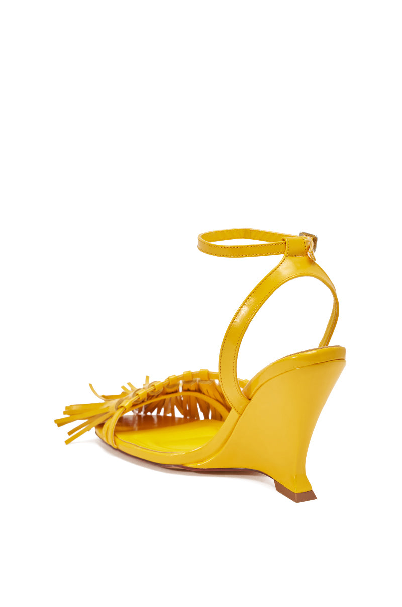 AZALEA WANG PHRIXOS YELLOW WEDGE FRINGE PU SANDAL – AKIRA