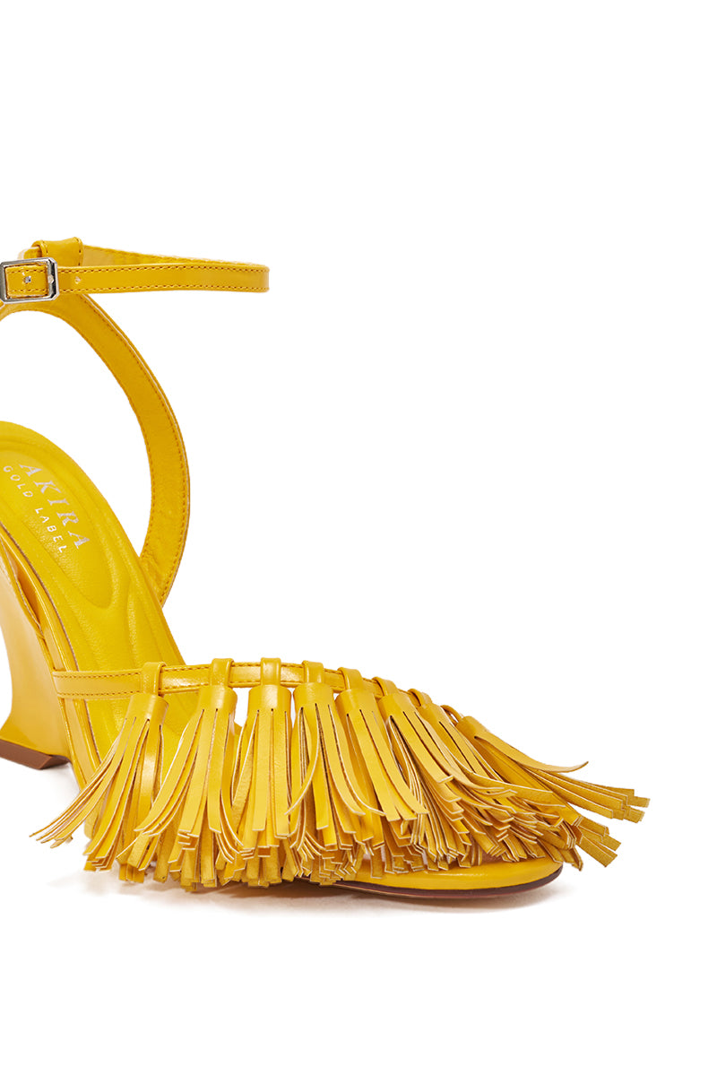 AZALEA WANG PHRIXOS YELLOW WEDGE FRINGE PU SANDAL – AKIRA