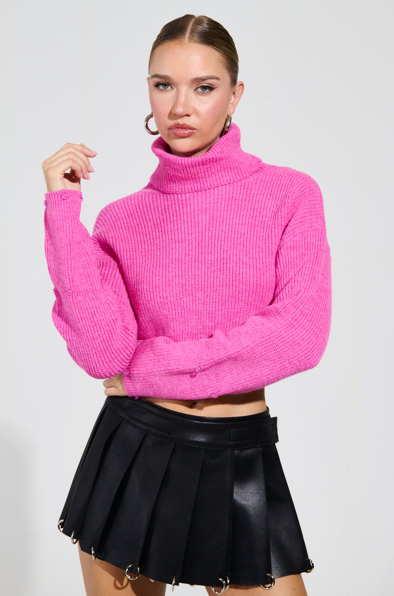 Turtleneck Hot Pink Jumper Skirt Bodycon Hot Pink Sweater Dress