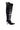 The AZALEA WANG REIN BLACK THIGH HIGH BOOT features a bold, modern look with a stiletto heel, multiple horizontal straps, open sections, and a striking knee-high design.